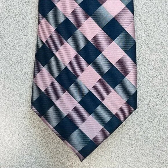 Tommy Hilfiger Men's Blue and Pink Plaid Tie 100% Silk - Picture 3 of 5